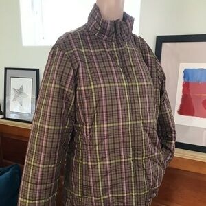 Trendy Plaid Greens and Purple Land’s End Down Puffer Jacket
